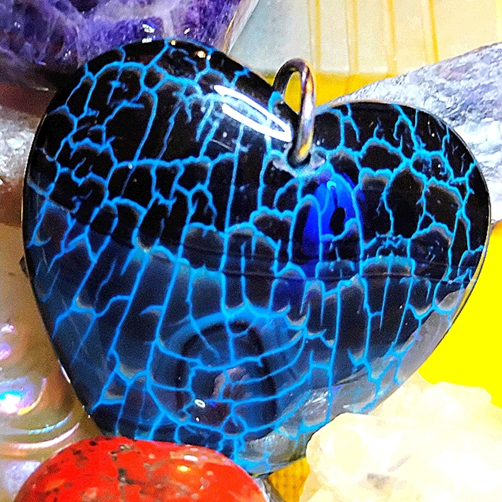 🔥NWT- BLUE 💥 DRAGON'S VEIN HEART PENDANT.  STERLING CHAIN. U CHOOSE LENGTH.👇